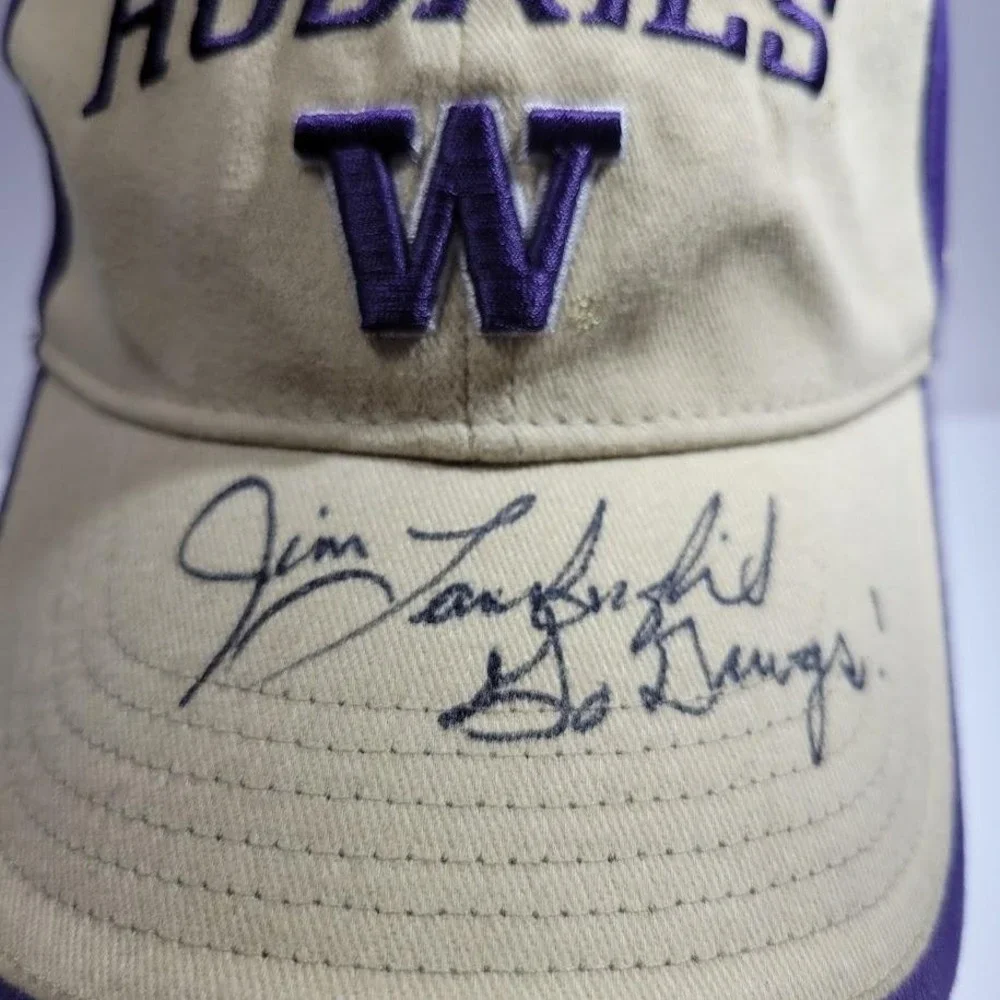 Washington Huskies Signed Jim Lambright Hat Cap Fitted Mens L Purple Nike